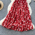 French holiday style red floral suspender dress women's summer pure desire backless sleeveless a-line elegant long skirt slimming look