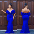 C6587 cross-border   fashion women's solid color off-the-shoulder deep v backless mermaid prom dress