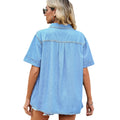 Wishfashion cross-border export  new arrivaleasiest for matchslimming look thin denim short-sleeved shirt casualtops for women