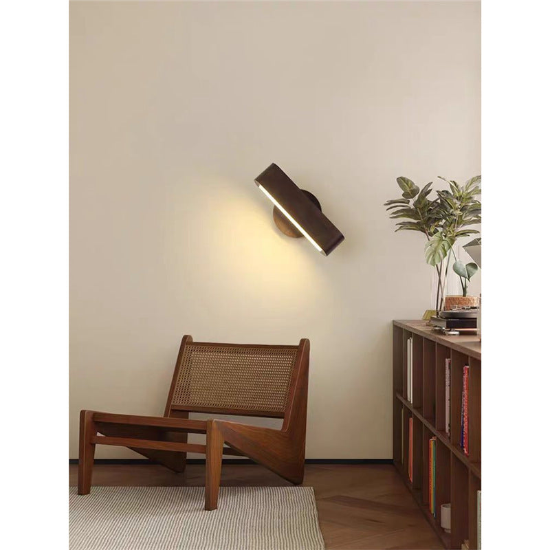 Nordic solid wood adjustable wall lamp minimalist bedroom bedside reading light japanese style natural wood living room background wall lamp