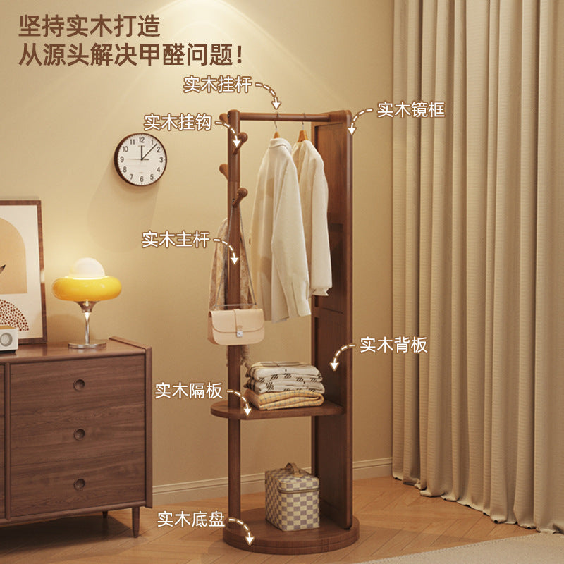 Rotatable solid wood full body floor full-length mirror, high-end sense Internet celebrity bedroom clothes storage coat rack integrated mirror