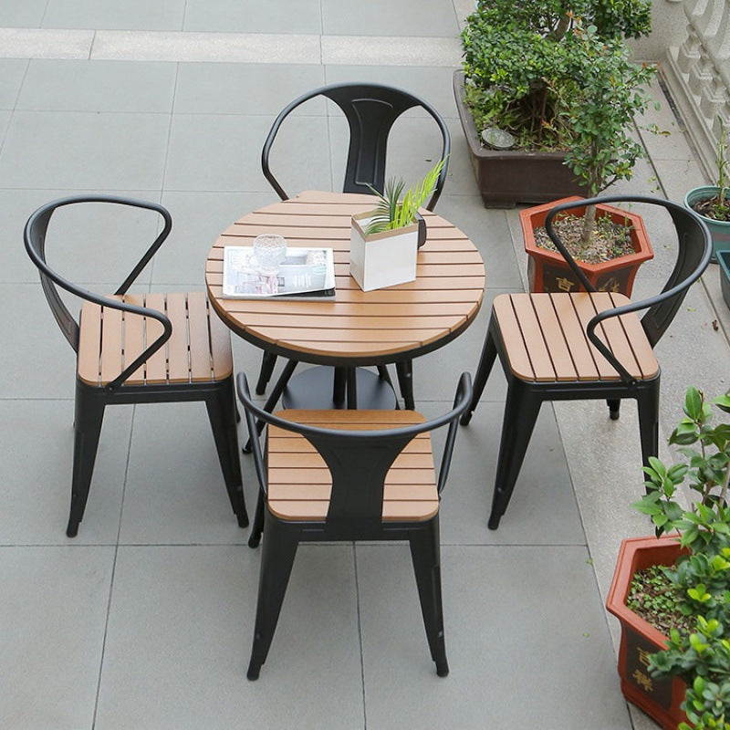Anti-corrosive wood balcony tables and chairs outdoor leisure villa coffee milk tea shop courtyard waterproof plastic wood tables and chairs combination kit