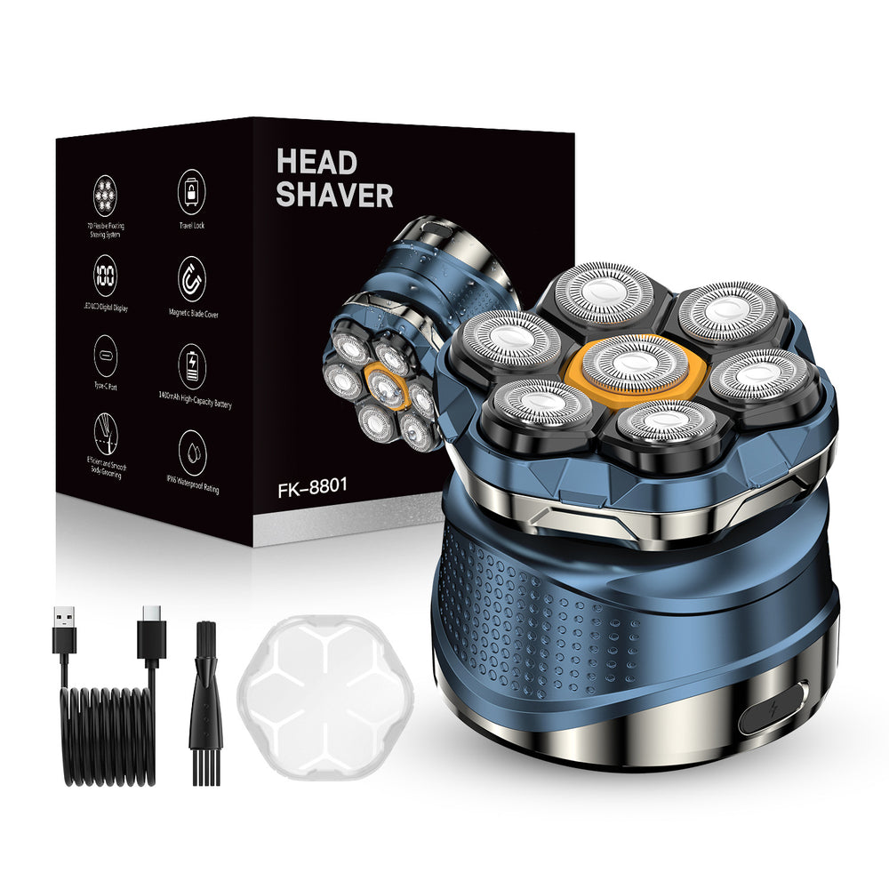 Men's self-haircut shaver - professional magnetic 7-blade head, washable, digital display, fast charging electric razor