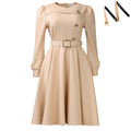 D3349 european and american cross-border new round neck long sleeve high waist a-line dress elegant party solid color foreign trade african dress