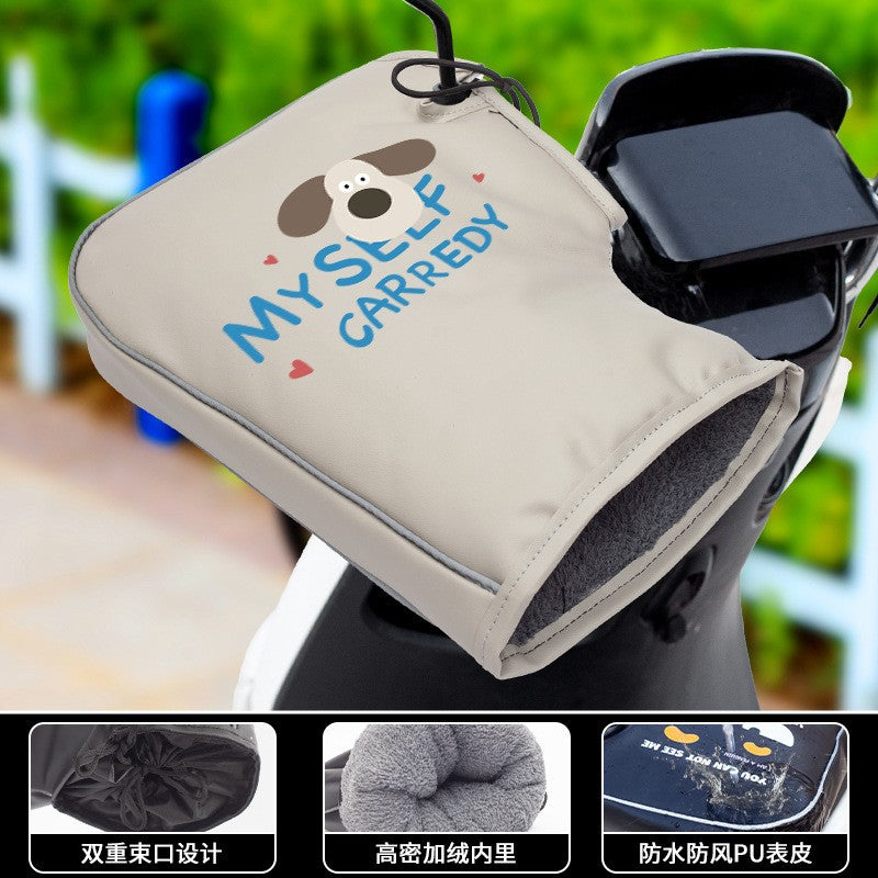 Handlebar covers winter warm fleece-lined electric vehicle cotton-padded motorcycle waterproof gloves thickened windproof cold-resistant pu cycling gloves