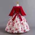 New floral girl's dress chiffon long sleeve princess dress first birthday piano performance dress baby dress