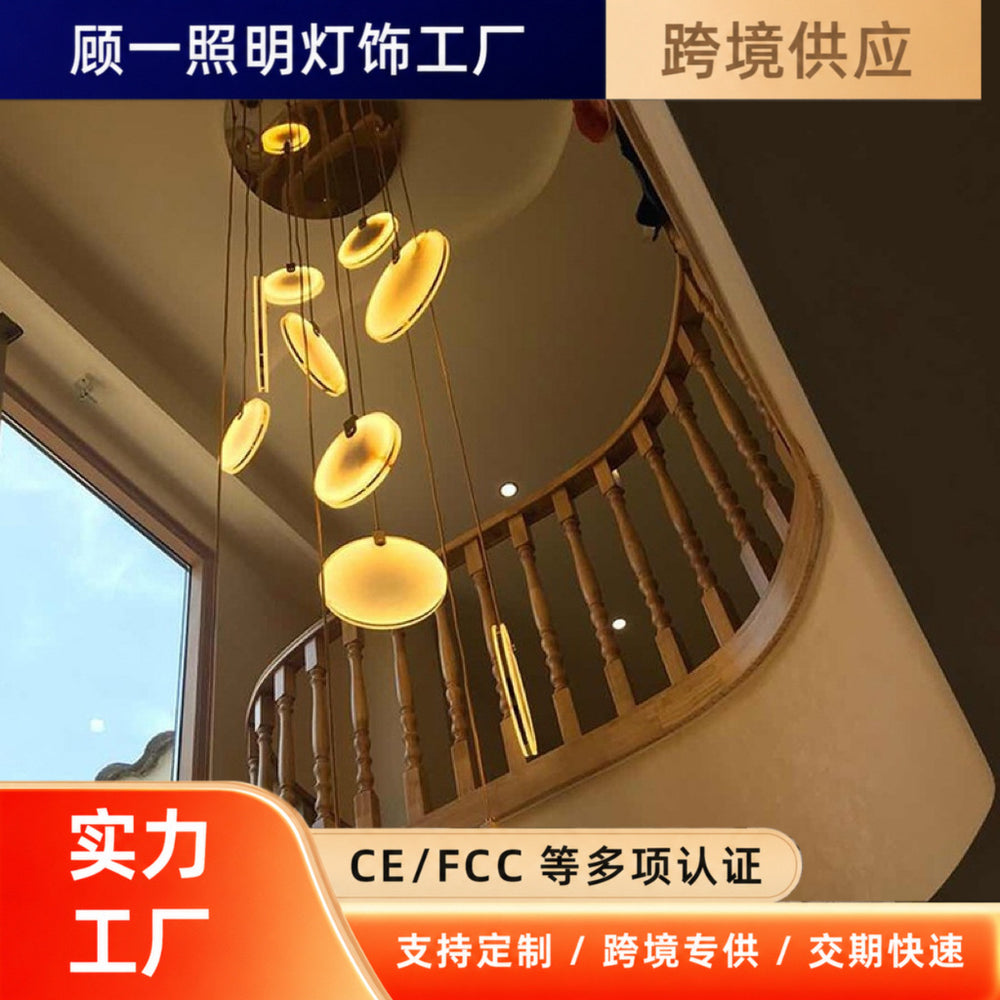 Accessible luxury all-copper spanish marble living room chandelier new chinoiserie round cake restaurant duplex house courtyard rotate staircase