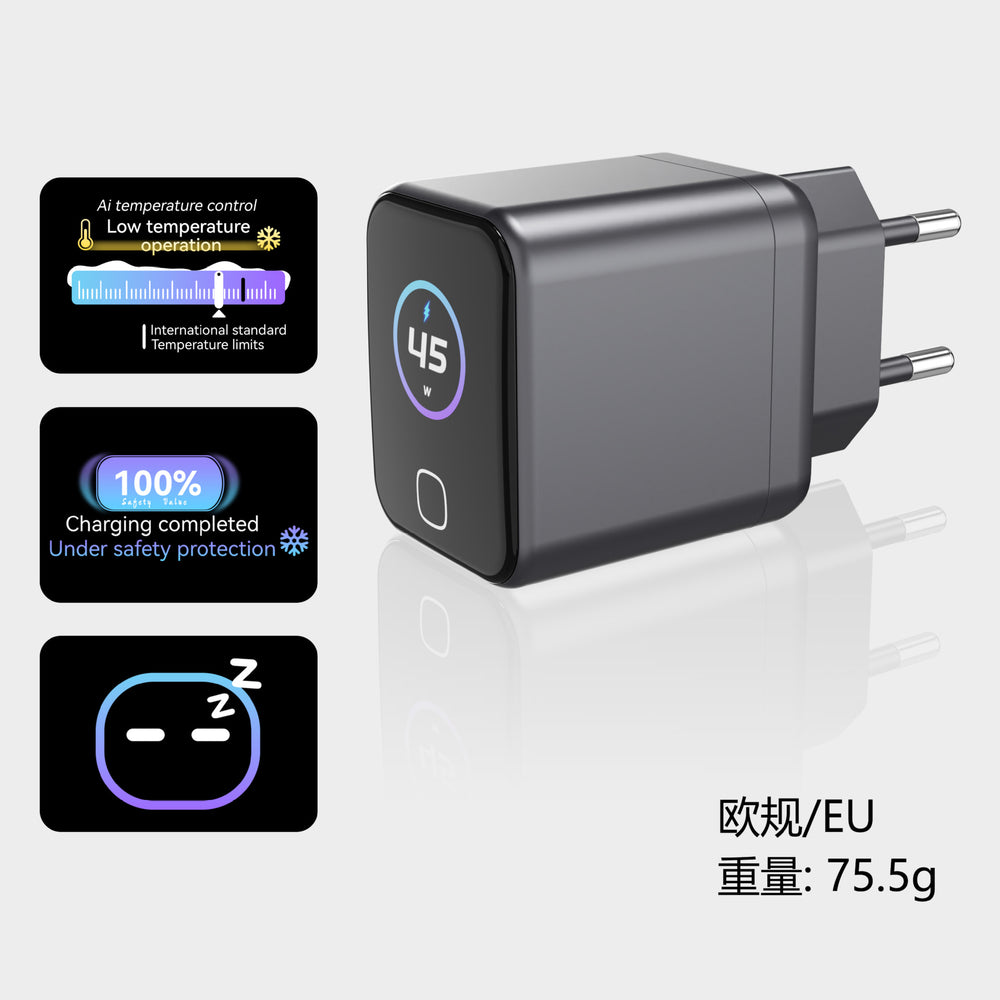 Custom 45w gan charger with ai smart display, foldable tft fast charging adapter for tablets and phones