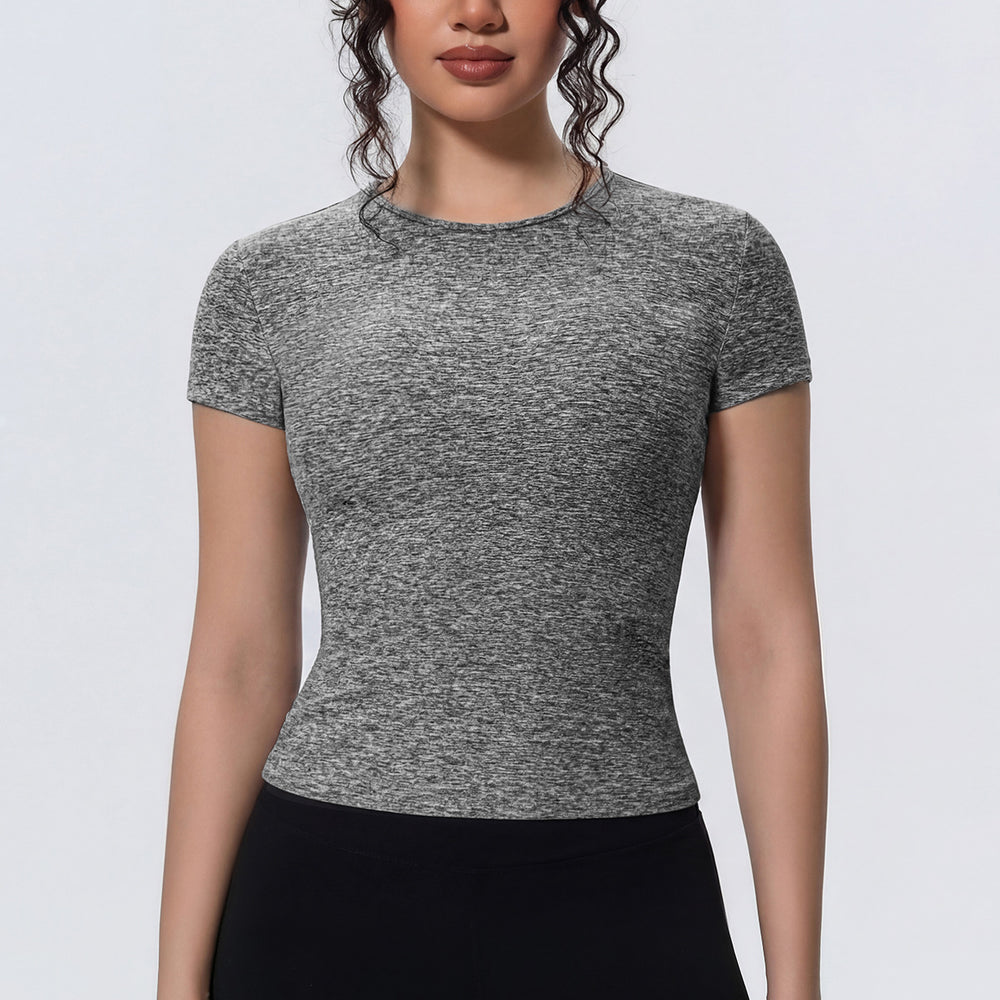 new arrival sports nude waist silm short-sleeved breathable yoga clothes t-shirt running training fitness tops for women