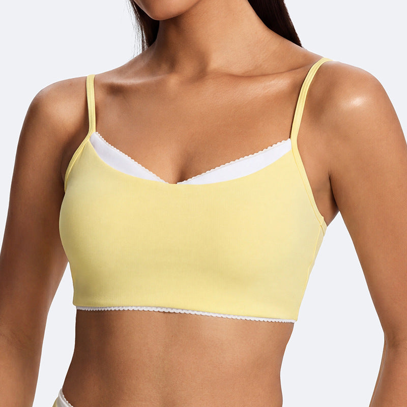 New eco-friendly fabric, solid color, beautiful back, double-layered criss-cross, double-sided nylon sports bra for women, suitable for running, fitness, and yoga