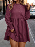 retro texture plus size doll skirt with fungus edge round neck lantern long sleeves looseeasiest for match