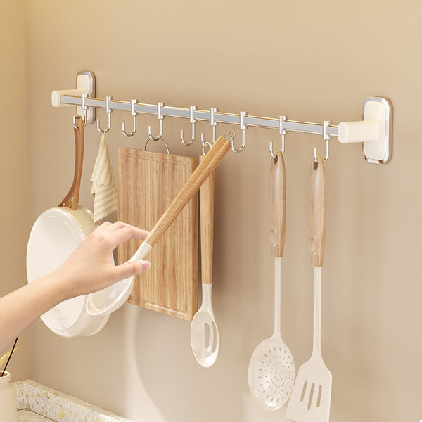 Kitchen hook No punching hanging rod Shelf spatula spoon hanger Stainless steel movable row hook Wall-mounted storage