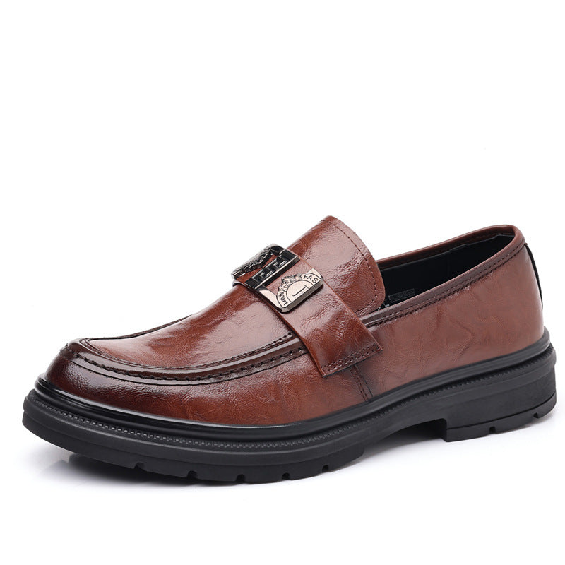 Men's leather dress shoes - autumn breathable business formal british style loafers - slip-on black casual shoes