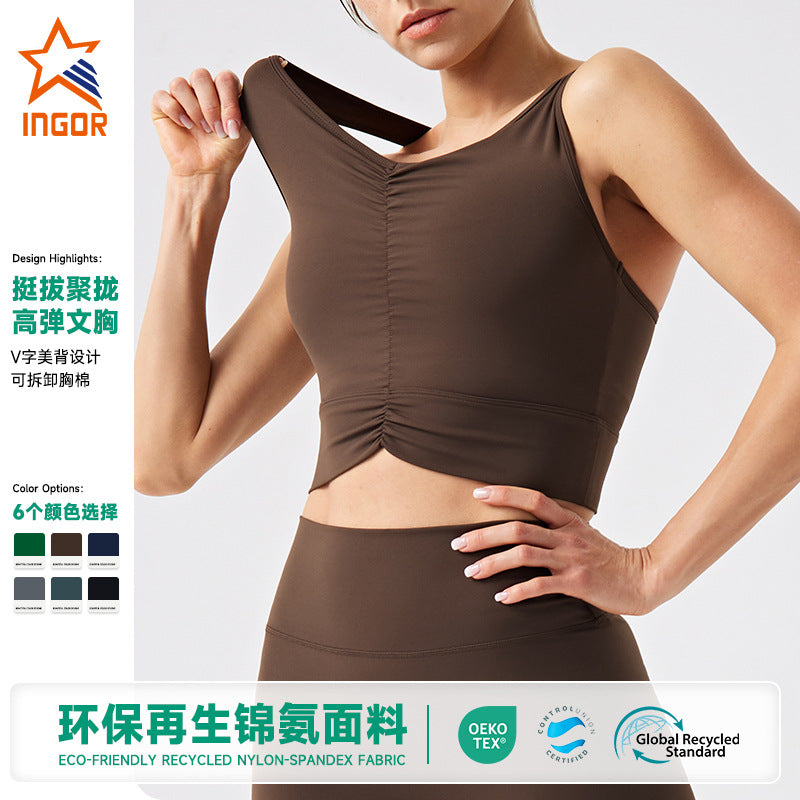sexy ruched sports bra - wearable as outerwear, with padded cups, eco-friendly recycled materials, high-impact workout bra for women