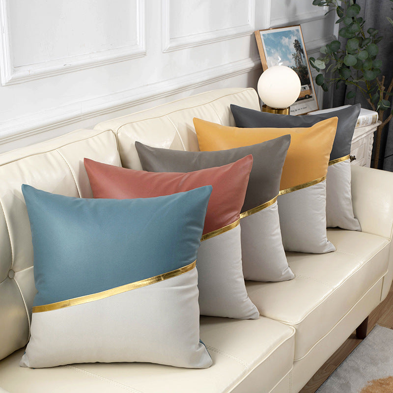 Modern casual sofa pillow no-wash technology cloth cushion pu inset cushion american patchwork pillow cover with core