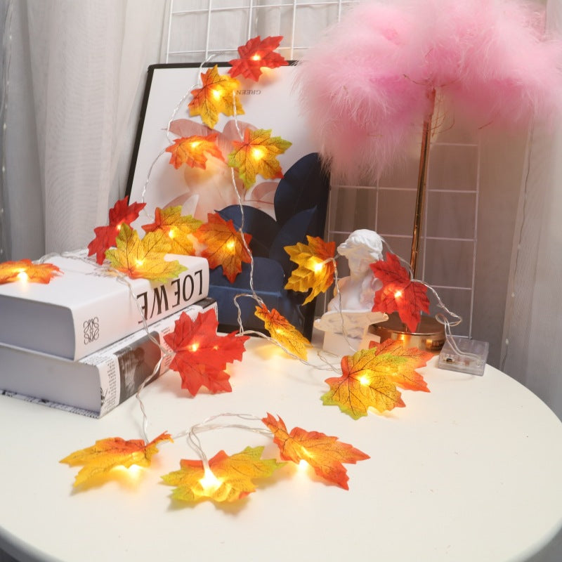 LED simulation four-color maple leaf Thanksgiving decorative light string battery box light string