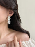 Zircon flower shell beach vacation style tassel long earrings for women, square and round face jewelry, 2026 new high-end design