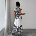 European and american cross-border  summer new arrival: vintage-inspired elegant printed flutter sleeve maxi dress