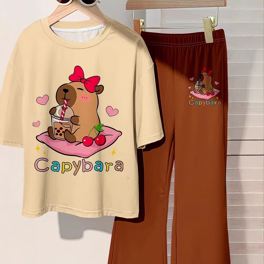 wholesale girls' short-sleeved and shorts sets, fashionable and versatile casual outfits for girls to wear out in spring, summer, and autumn