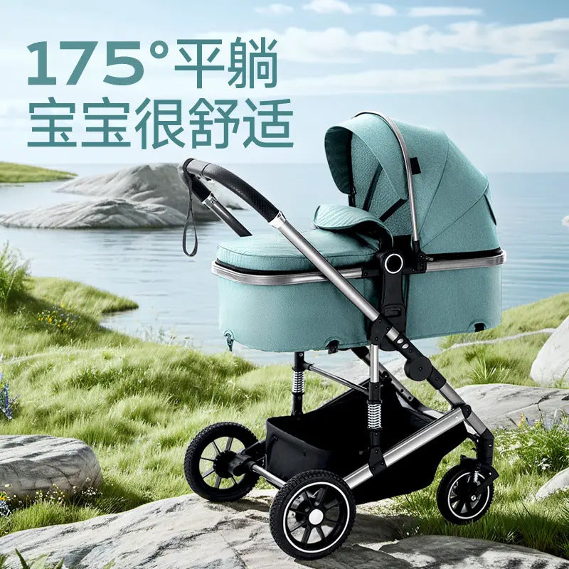 High-view, two-way stroller - convertible pushchair, lightweight & foldable, four-wheel, all-season use
