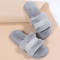 Export one-word fur slippers for girls 2024new arrivalfall and winterfashionflats slippers outwear open toe plus size cotton slippers trendy