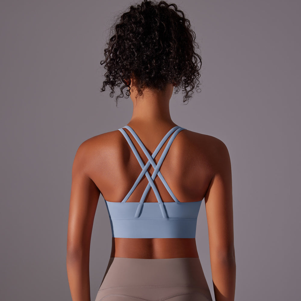 New arrival double-sided brushed cross back shockproof push-up sports intimates cloud-like yoga sports bra fitness tops
