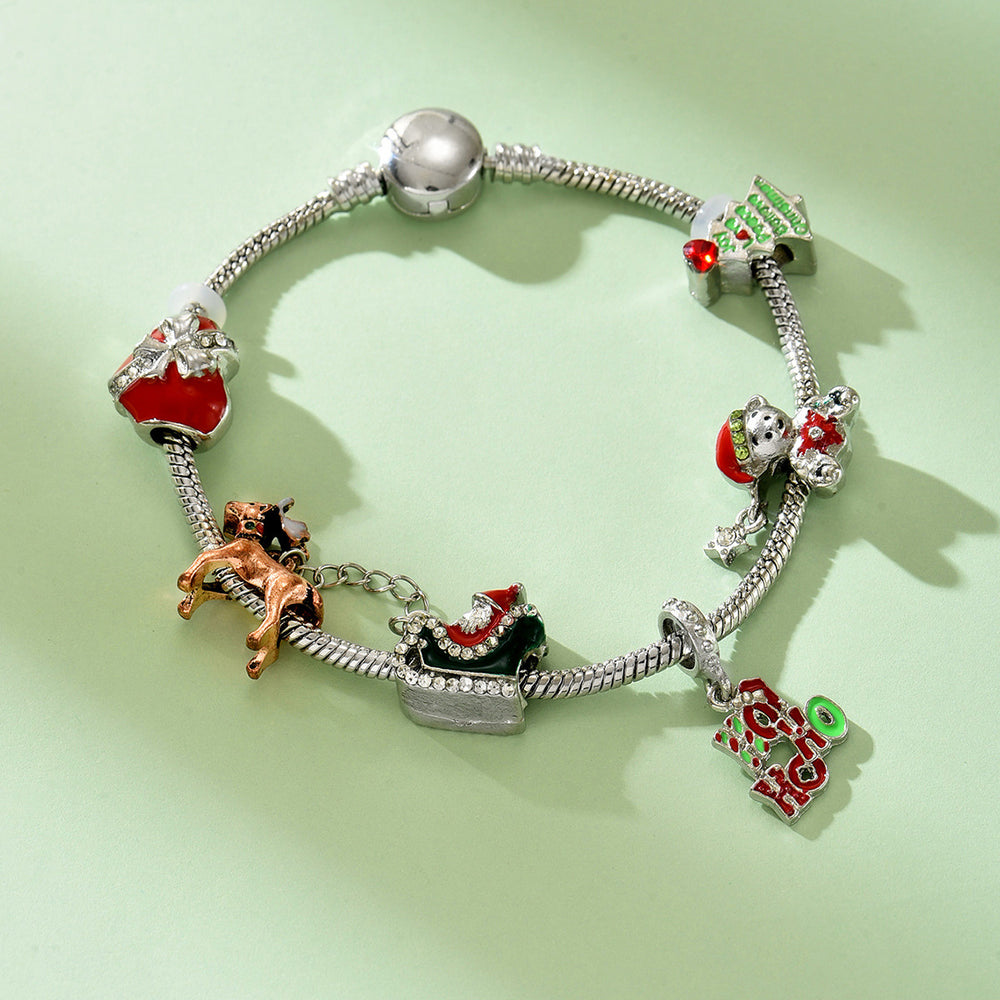 new arrival christmas bracelet jewelry fashionhip hop punk style alloy dripping oil santa claus gift bracelet
