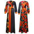 Amazon  printingv neckdress cross-border export african plus sizelong sleeves chiffon skirt with belt