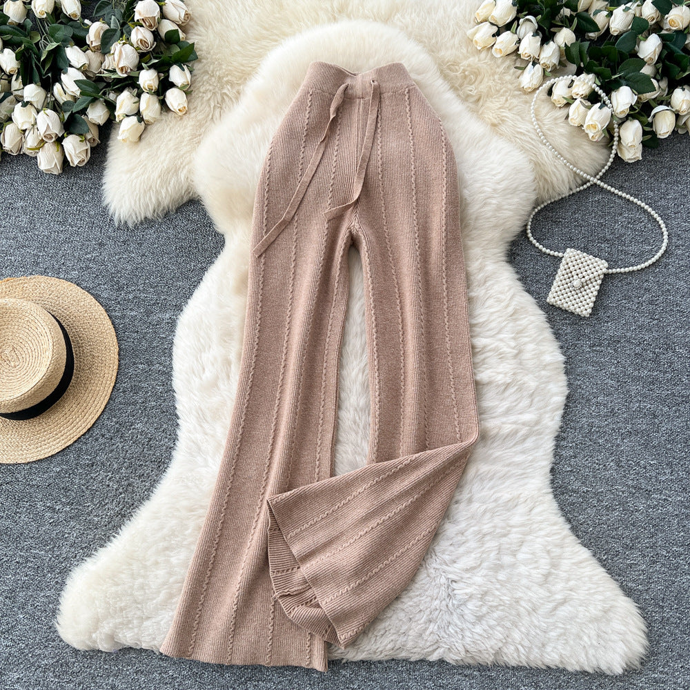Soft and waxy knitting pants 2025fall and winter lazy style casual elastic waist elastic high waistslimming lookmopstraight-legpants