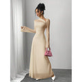 fashionautum mesh patchworklong sleeveselegance asymmetrical pleated silma-linedress women