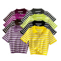 Women's short-sleeve knit top -  summer korean style, trendy color block striped tee, versatile top