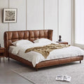 Used style oil wax genuine leather muscle bed modern retro designer model master bedroom 1.8m pull point leather double bed
