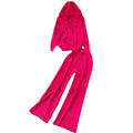 Women's casual knit set - autumn/winter versatile zip-up hoodie sweater jacket & high-waisted wide-leg pants two-piece outfit