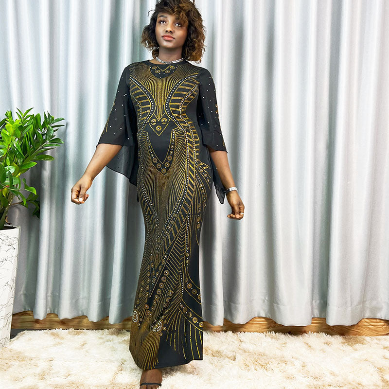 african cross-border sourcing: factory direct, european & american fashionable, slim-fit, stretchy, rhinestone & beaded maxi dress