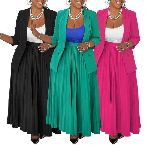 N8066   women's  fashion casual professional wear women's suit + pleated skirt set