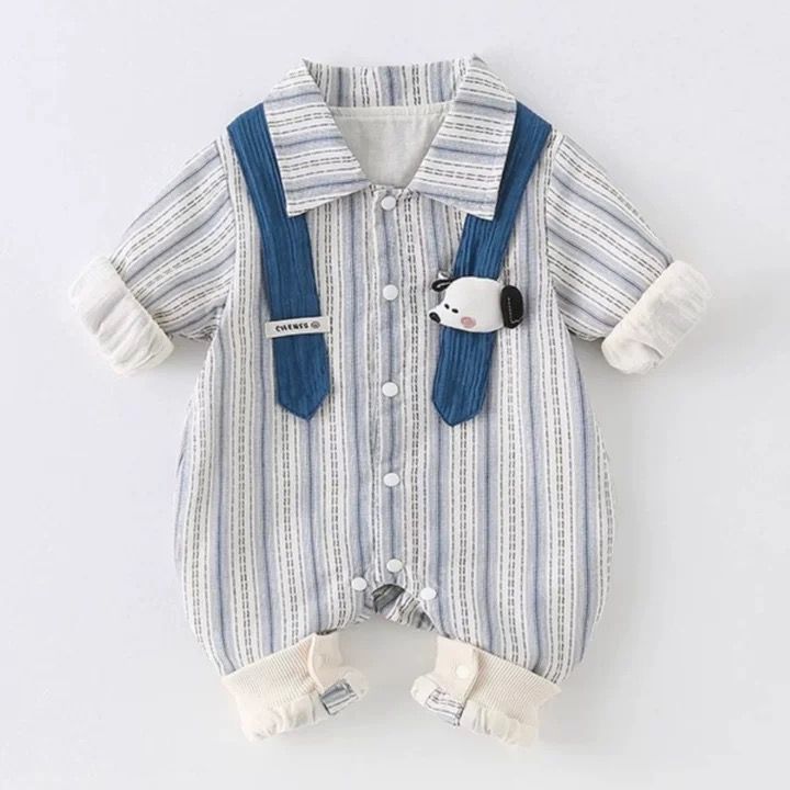 Spring autum baby khaki stripesk-style infant baby spring clothes long sleeves onesie rompers outing clothes