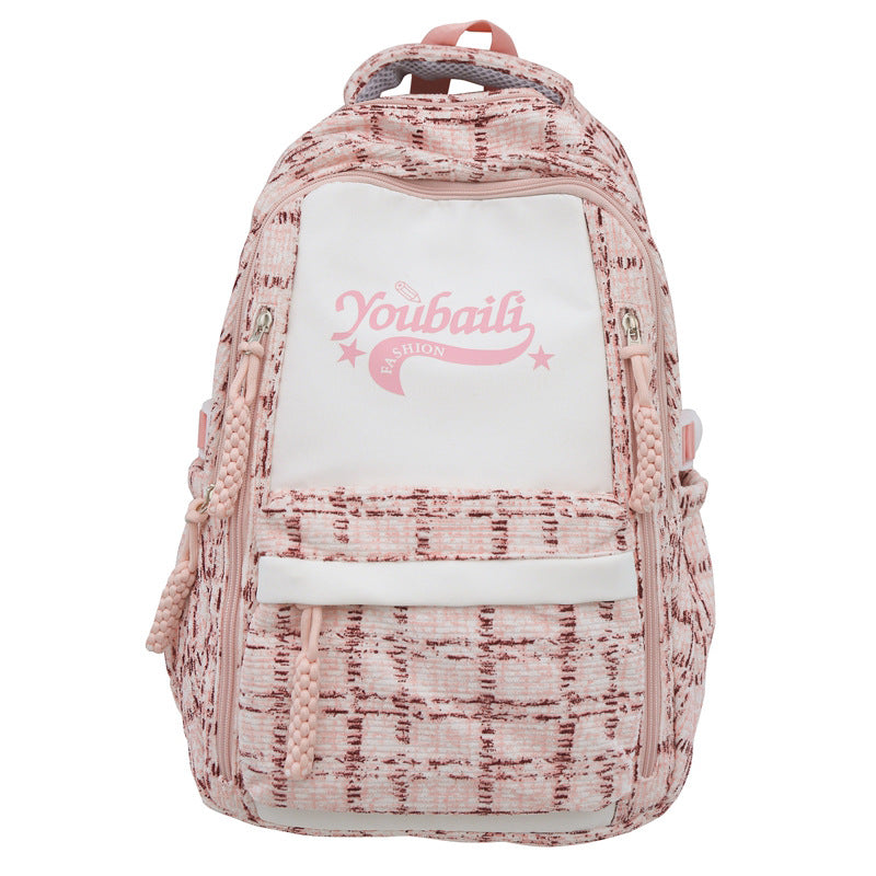 New cute plaid fresh junior high school student schoolbag campus literary backpack going out travel backpack