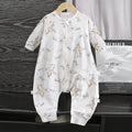 Summer cotton air conditioning suit baby thin one-piece three-quarter sleeve pajamas split leg sleeping bag