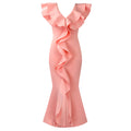 C8634 european and american cross-border fashion women's  summer dress - solid color v-neck ruffle hem slit mermaid maxi dress