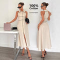 Wholesale cross-border e-commerce:  autumn new arrivals - women's sleeveless, single-breasted, notch lapel, high-waisted casual dress