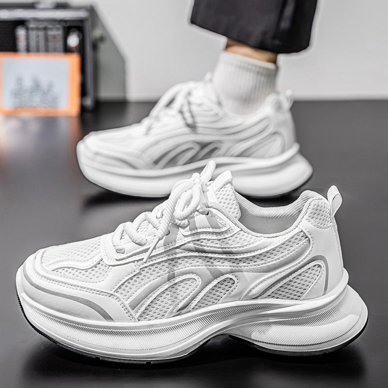 Men's shoes 2026 spring new mesh breathable casual sneakers men's thick sole height increasing dad shoes youth trendy shoes