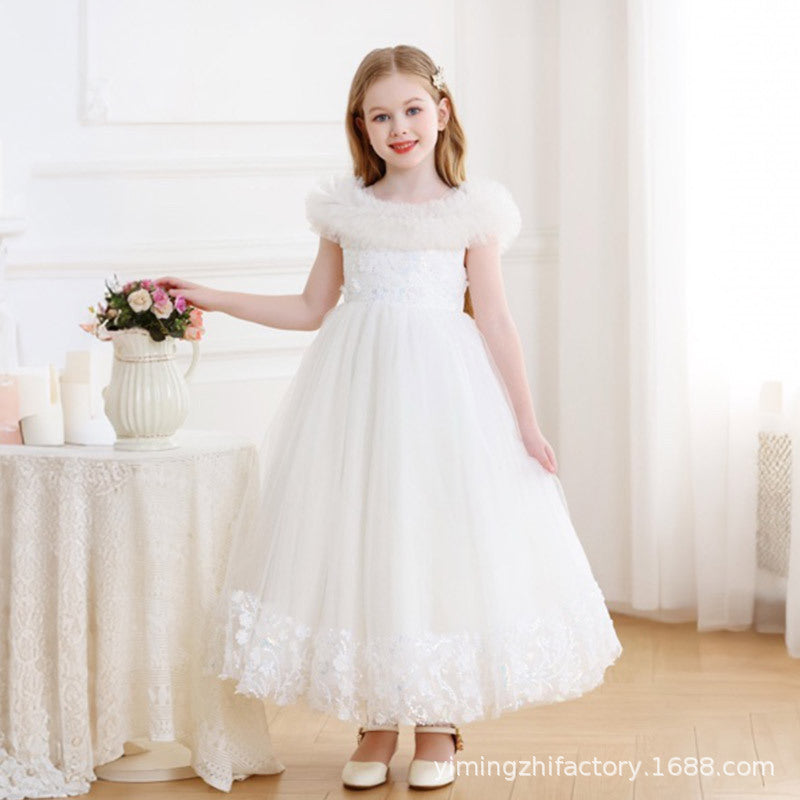 new arrivalkids dress flower girl wedding dress long skirt lace mesh tutu birthday party princess dress wholesale