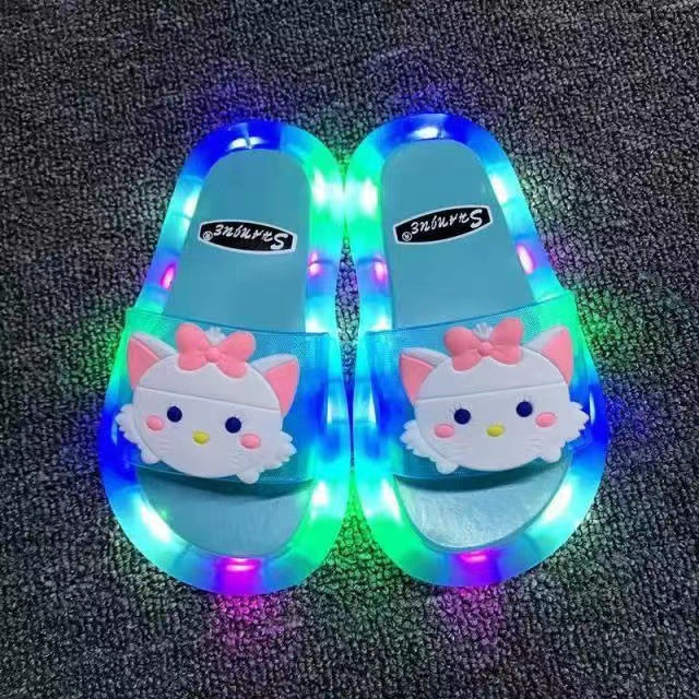 New luminous women's section outwear strawberry vibrating flashing light cool big-eared cat shoes home family style luminous slippers