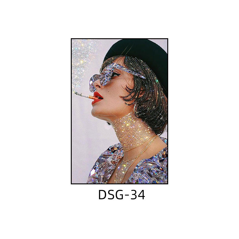 Modern light luxury decorative painting flash diamond figure art clothing store fashion hanging painting bedroom living room paris architecture mural