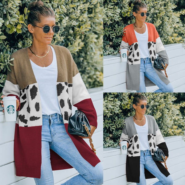 popular sweater women's autumn and winter new European and American women's clothing 2024 medium and long knitted sweater cardigan jacket