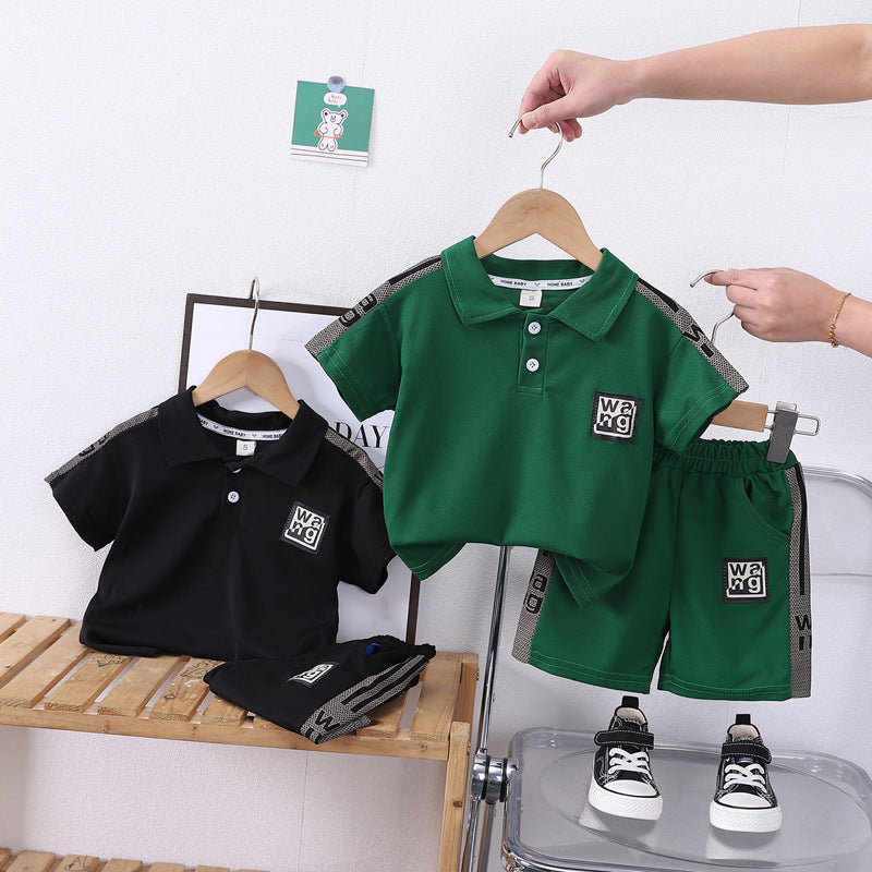 Boys' summer outfit set: new trendy boys' polo shirt & casual short-sleeve t-shirt shorts two-piece set - wholesale
