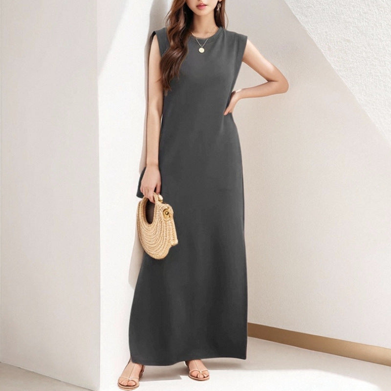 women's summer maxi dress - cross-border european & american apparel - luxury, high-end round neck sleeveless dress