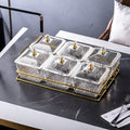 【with lid】6-compartment fruit platter with gold trim + iron stand, thickened plastic