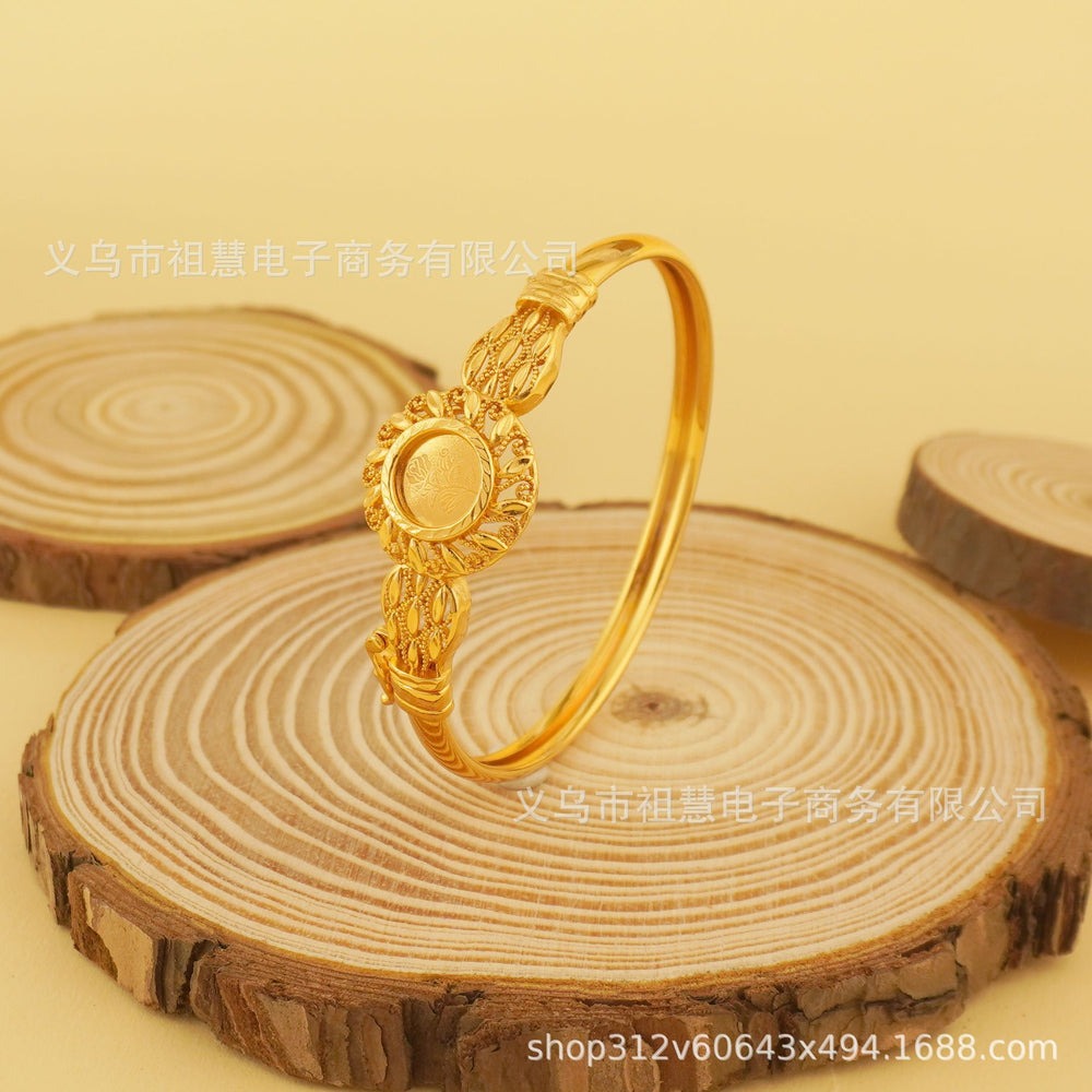 Trendy bohemian gold-plated copper bangle with open-end design - a high-end, luxurious bracelet perfect as a bridal gift