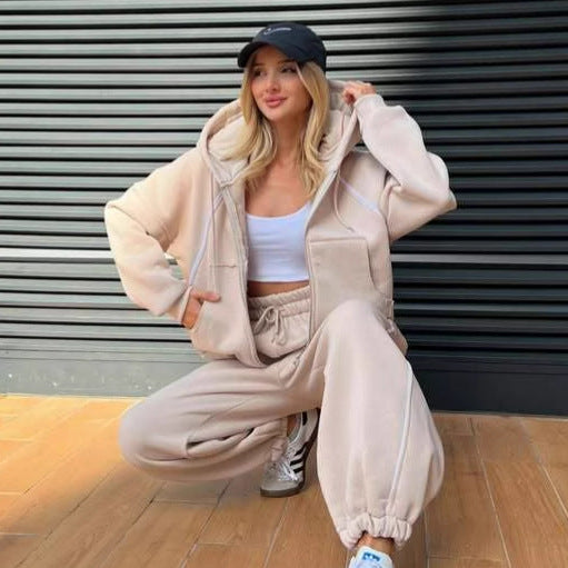 Europe, America,    autumn and winter women's clothing new casual fashion sports striped cardigan hooded pants